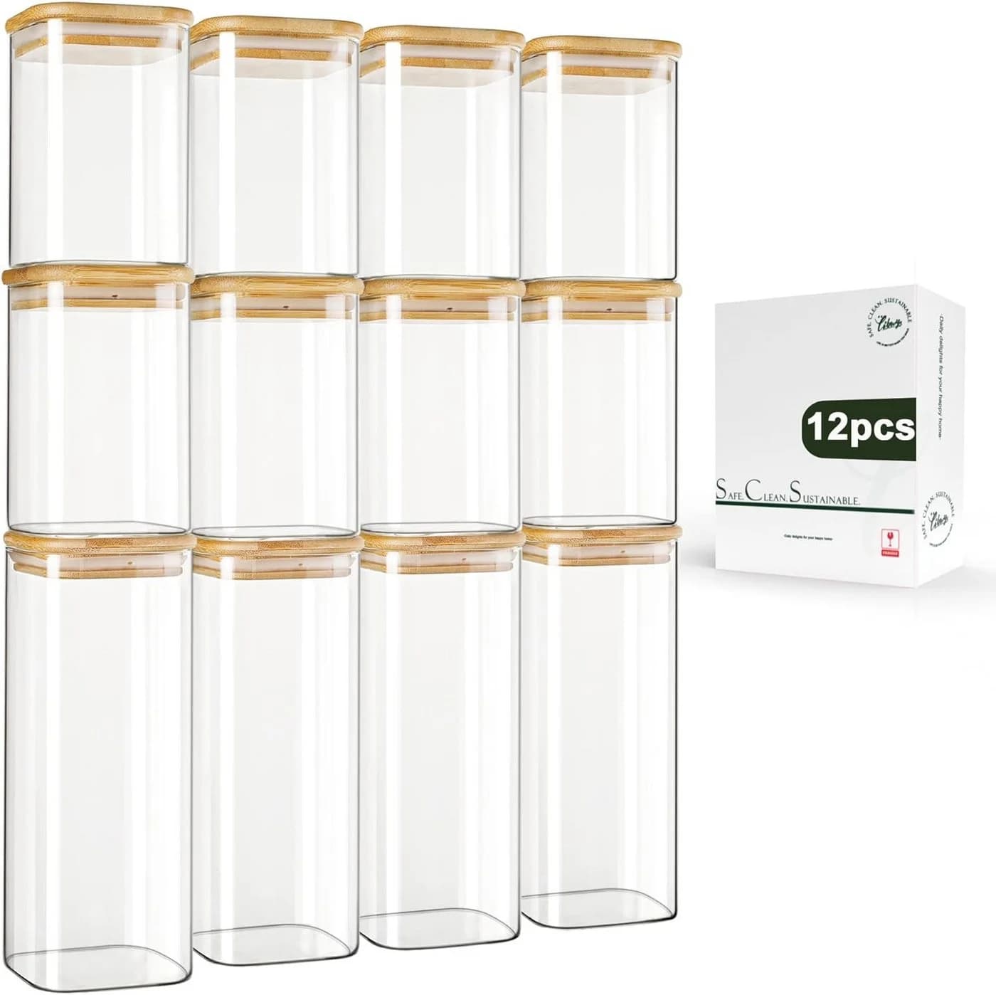 LIBWYS Vorratsgläser Set 12-tlg. Glas mit Bambusdeckel transparent - Bild 2