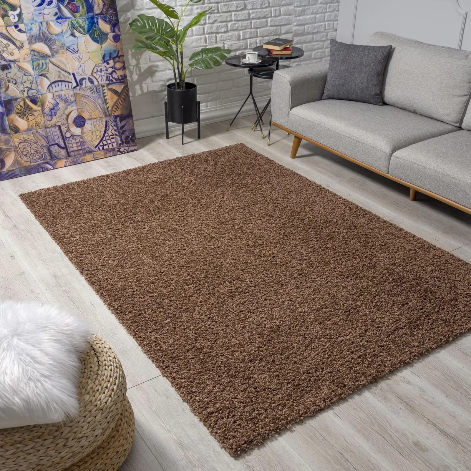 Hochflor-Teppich SANAT Loca Dunkelbraun Langflor Shaggy