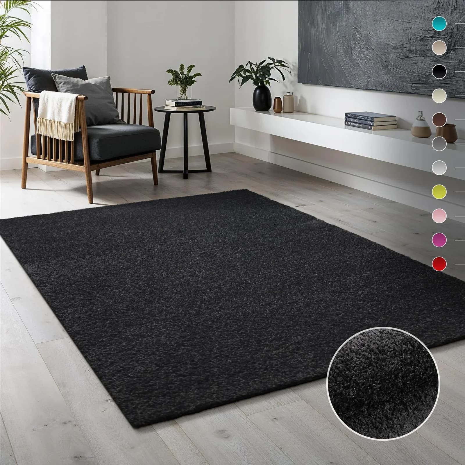 SANAT LOCA Hochflor-Läufer Schwarz Shaggy