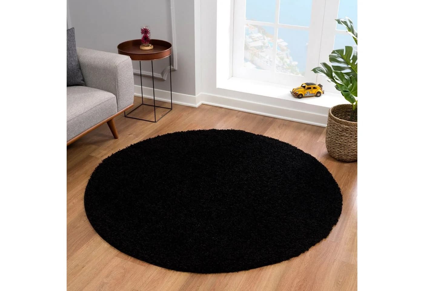 SANAT LOCA Hochflor-Teppich Schwarz Rund Shaggy - Bild 5