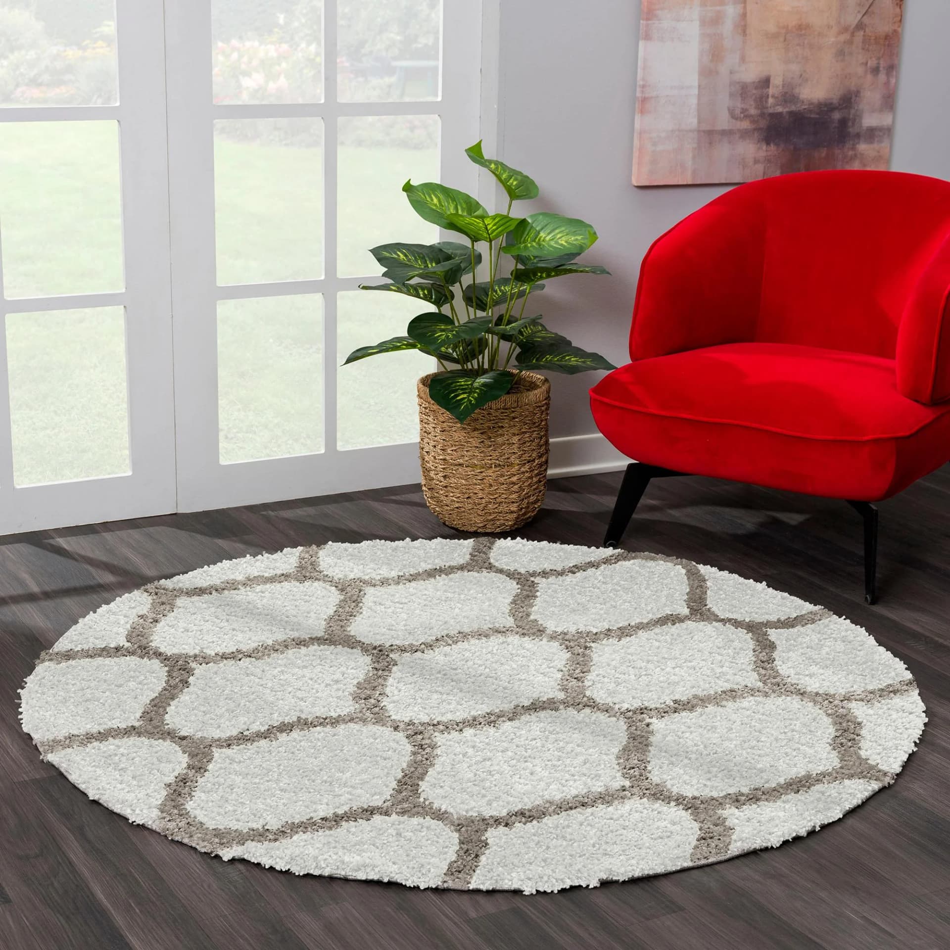 SANAT Madrid Hochflor-Teppich Beige Rund 150cm