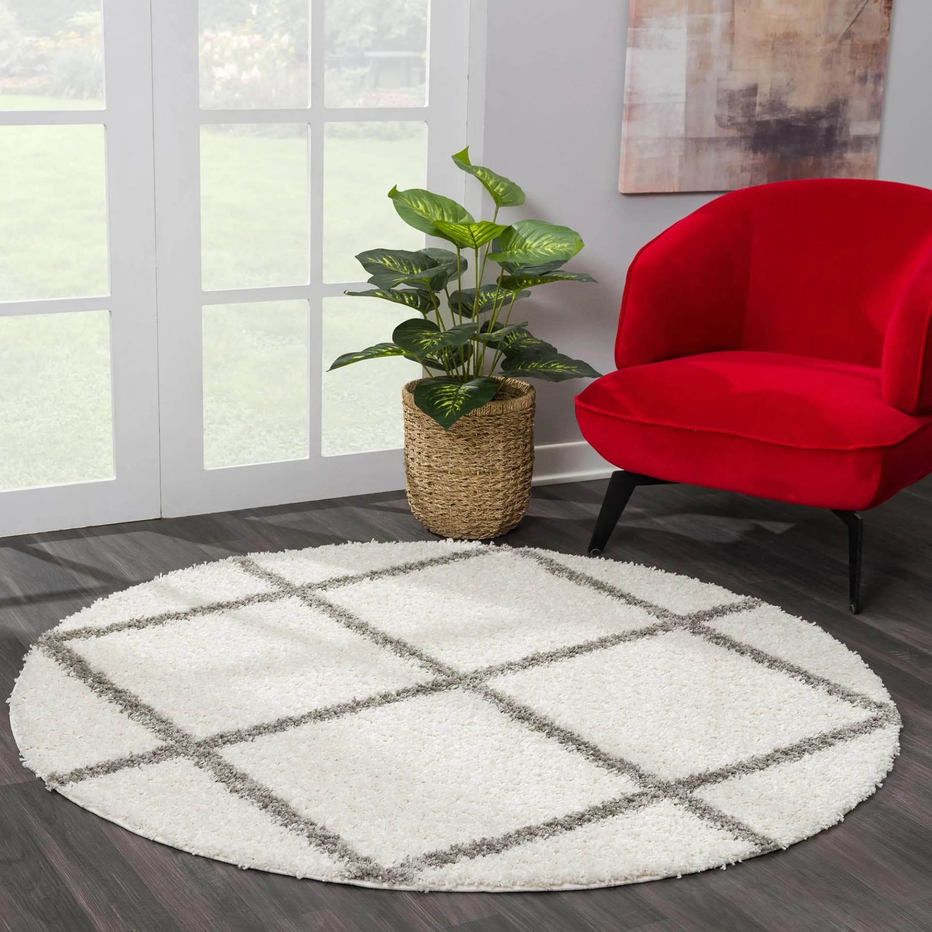 SANAT Teppich Madrid Rund Beige Creme Hochflor 80cm