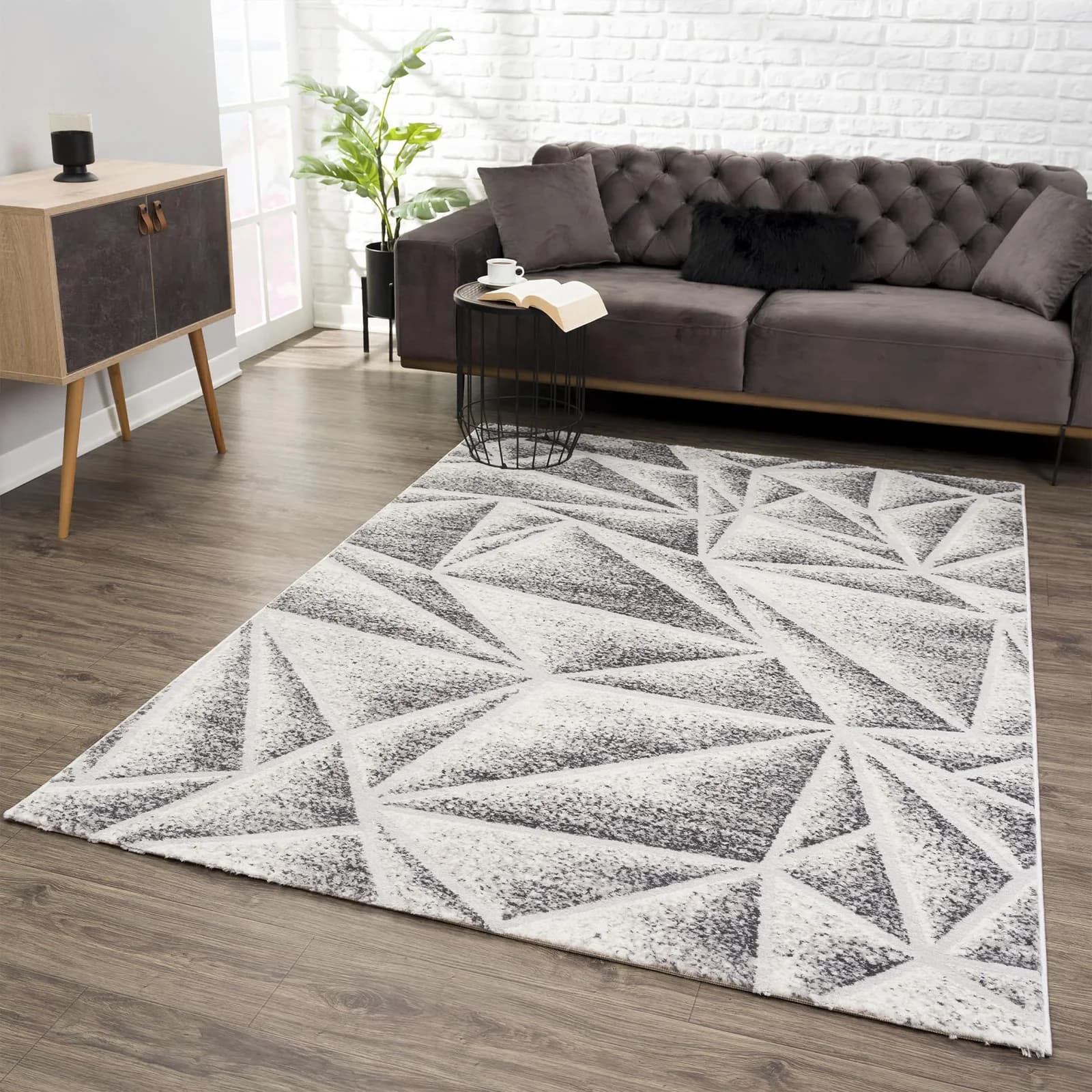 SANAT Teppich Evra 7004 Grau Moderner Läufer mit Hoch-Tief-Effekt