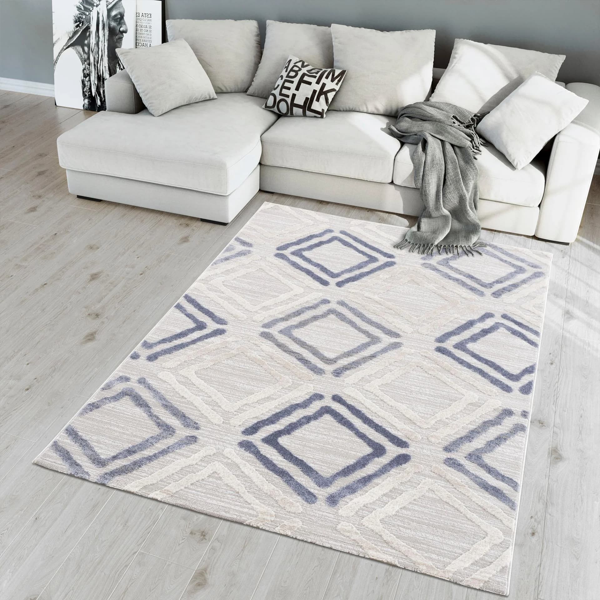 SANAT Teppich Evra 7006 Grau Kurzflor Läufer Modern