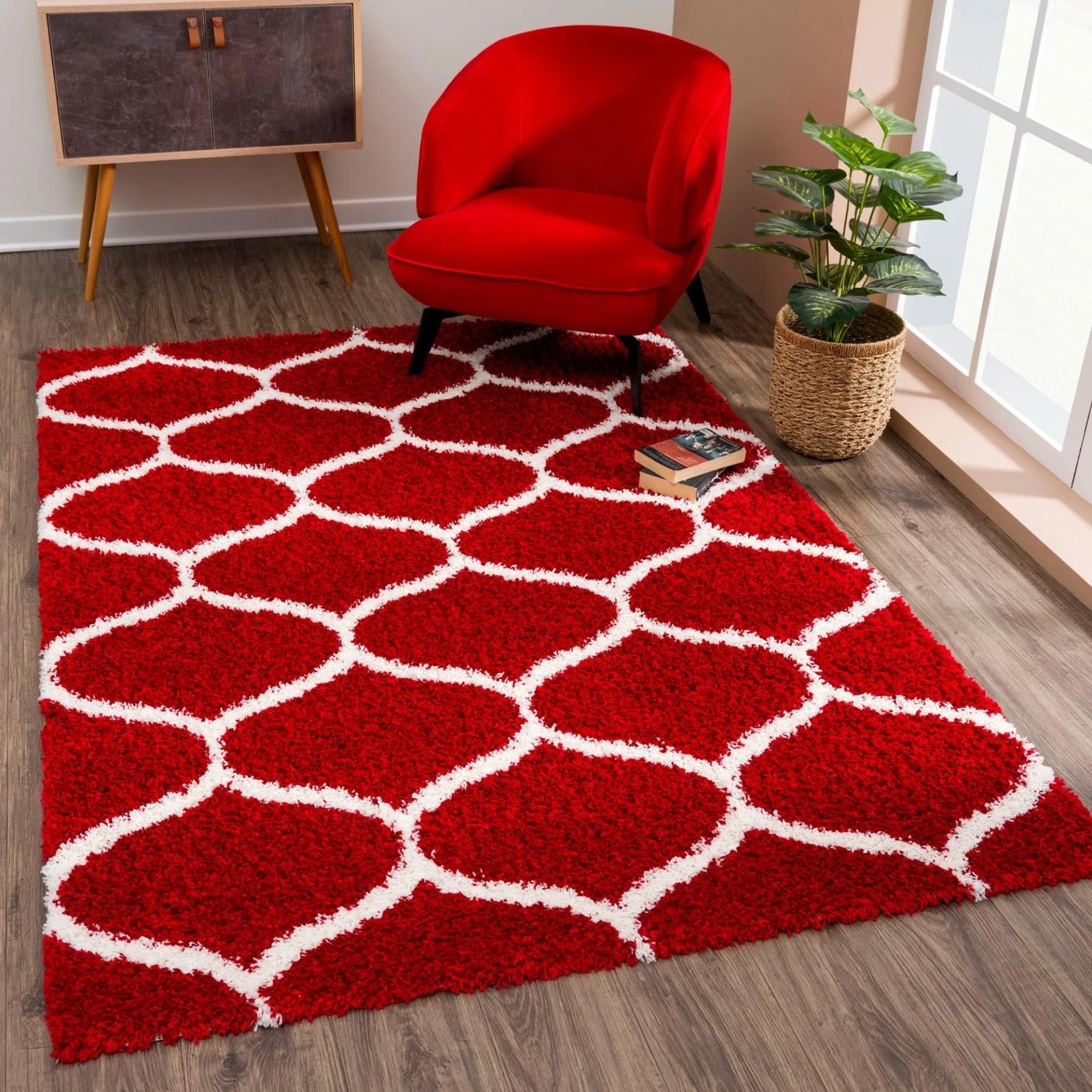 SANAT Hochflor-Teppich Madrid Rot 120x170 cm