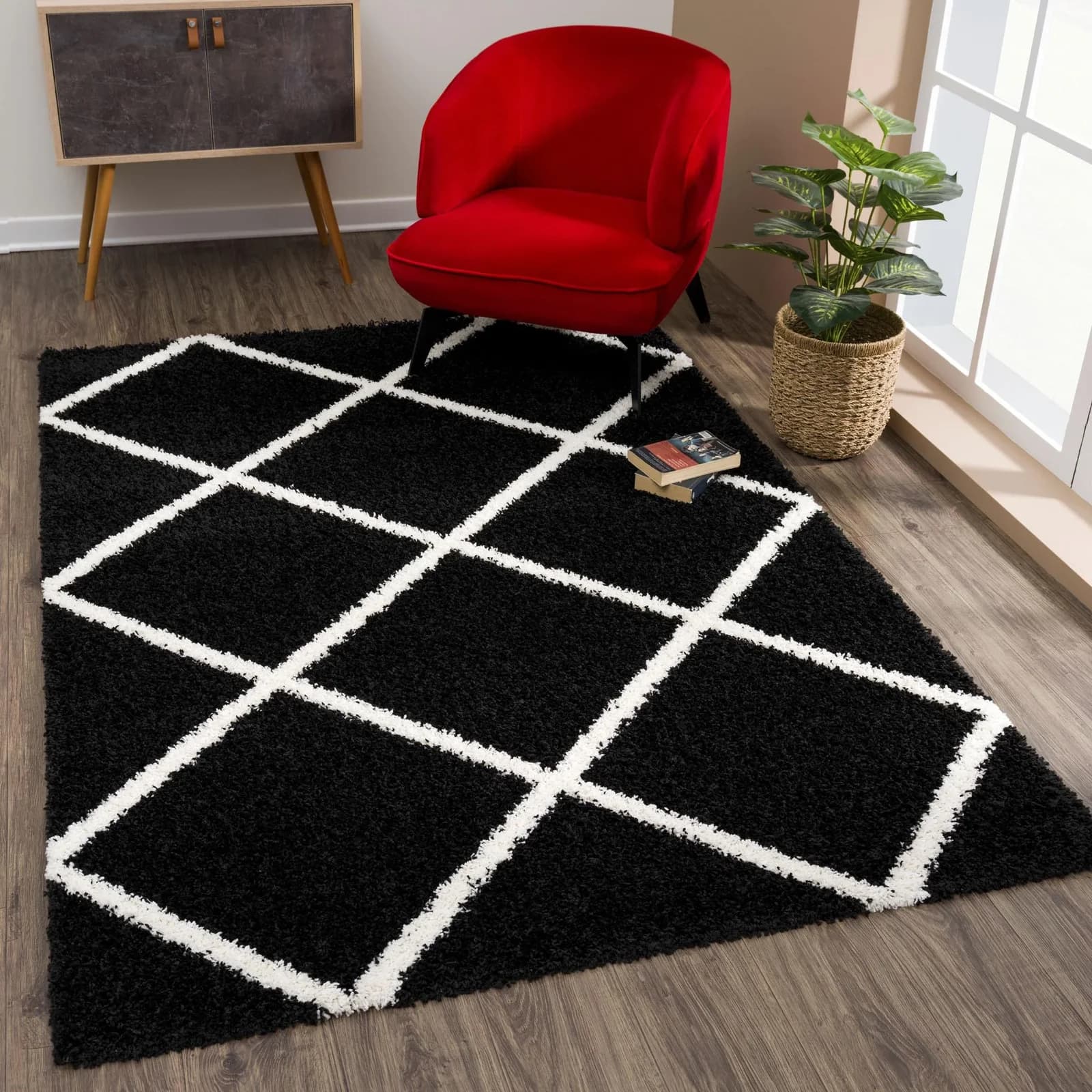SANAT Hochflor-Teppich Madrid Schwarz 160x230 cm