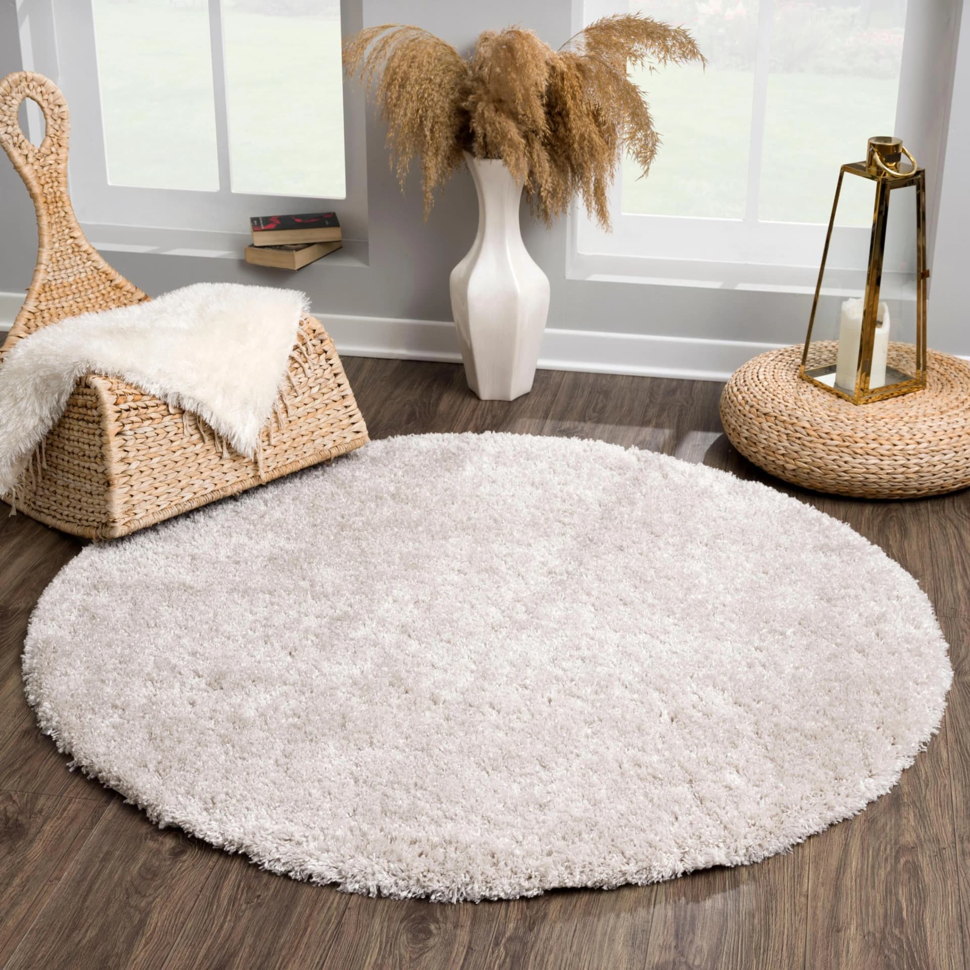 SANAT Teppich Porto Rund Hochflor Hellgrau 150cm