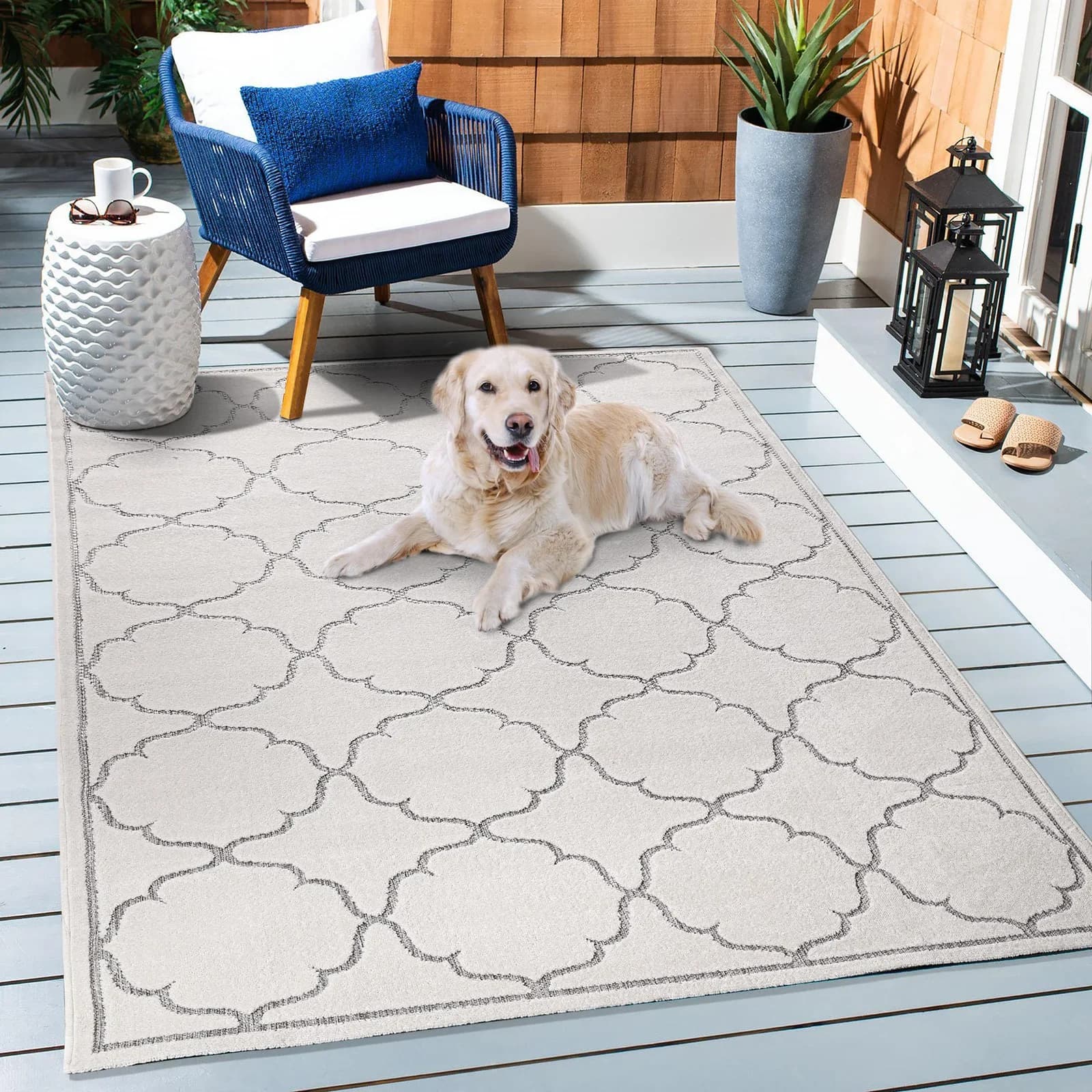 SANAT Berlin Teppich Beige Creme In- und Outdoor Robust