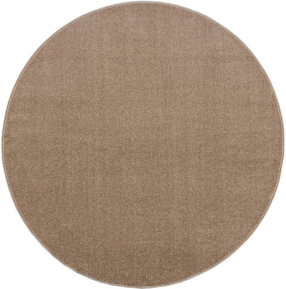 Sanat Teppich Uni Rund Beige Kurzflor Fußbodenheizung