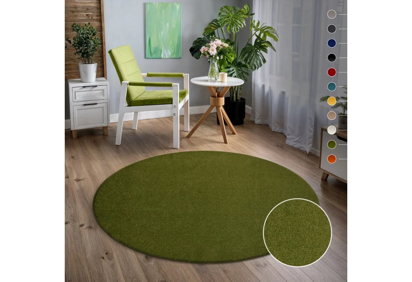 Teppich SANAT Uni Grün Rund 120cm Kurzflor - Bild 2