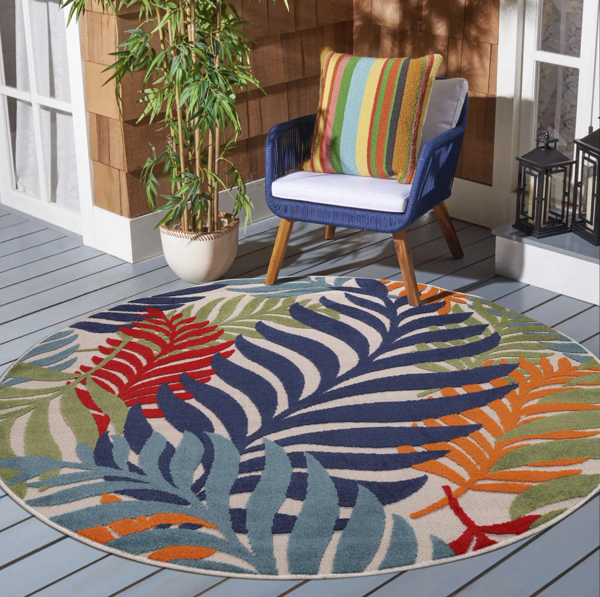 SANAT Floral Outdoor Teppich Bunt Rund 150cm Polypropylen
