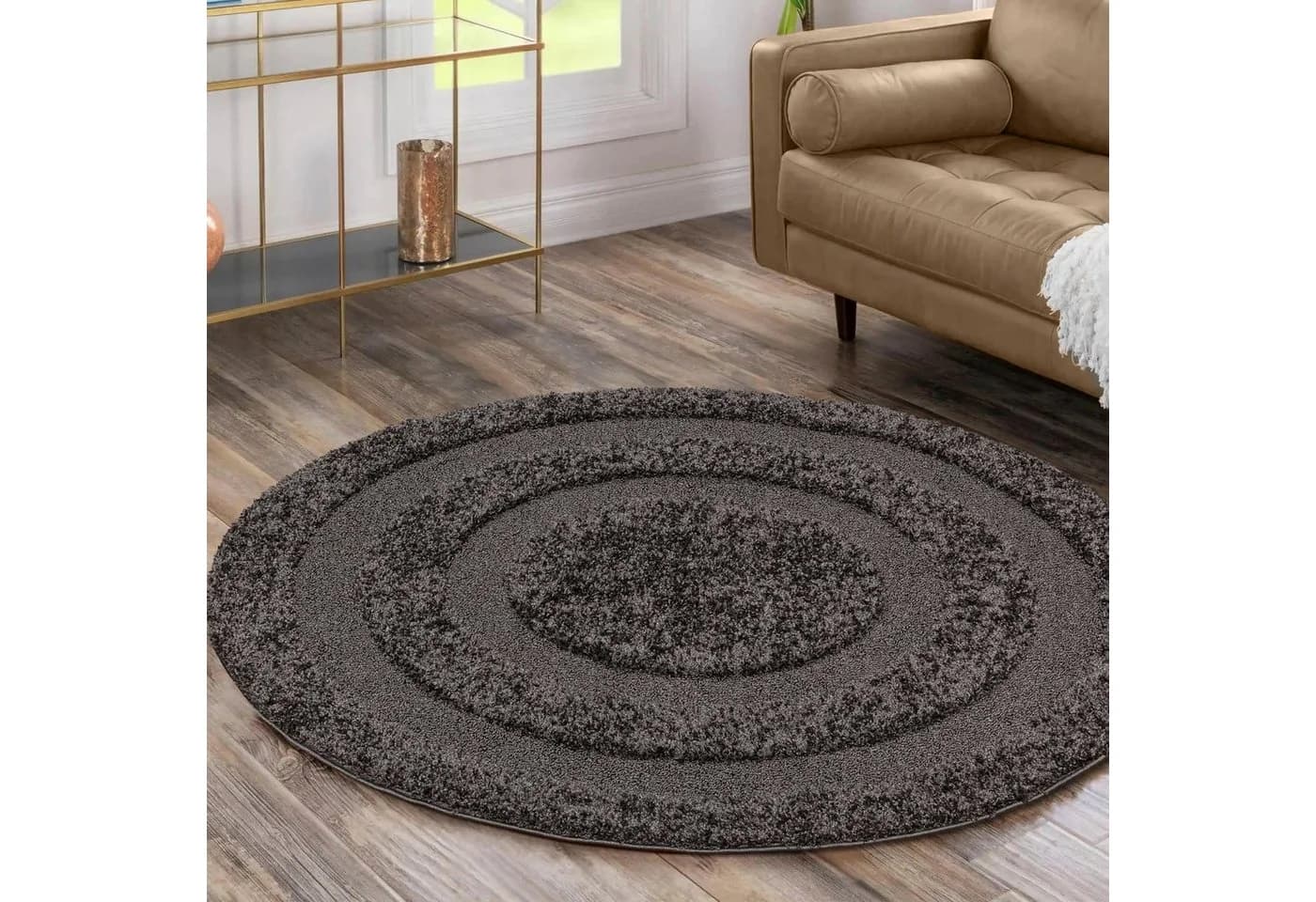 SANAT Luxus 3500 Hochflor-Teppich Grau Rund - Bild 2