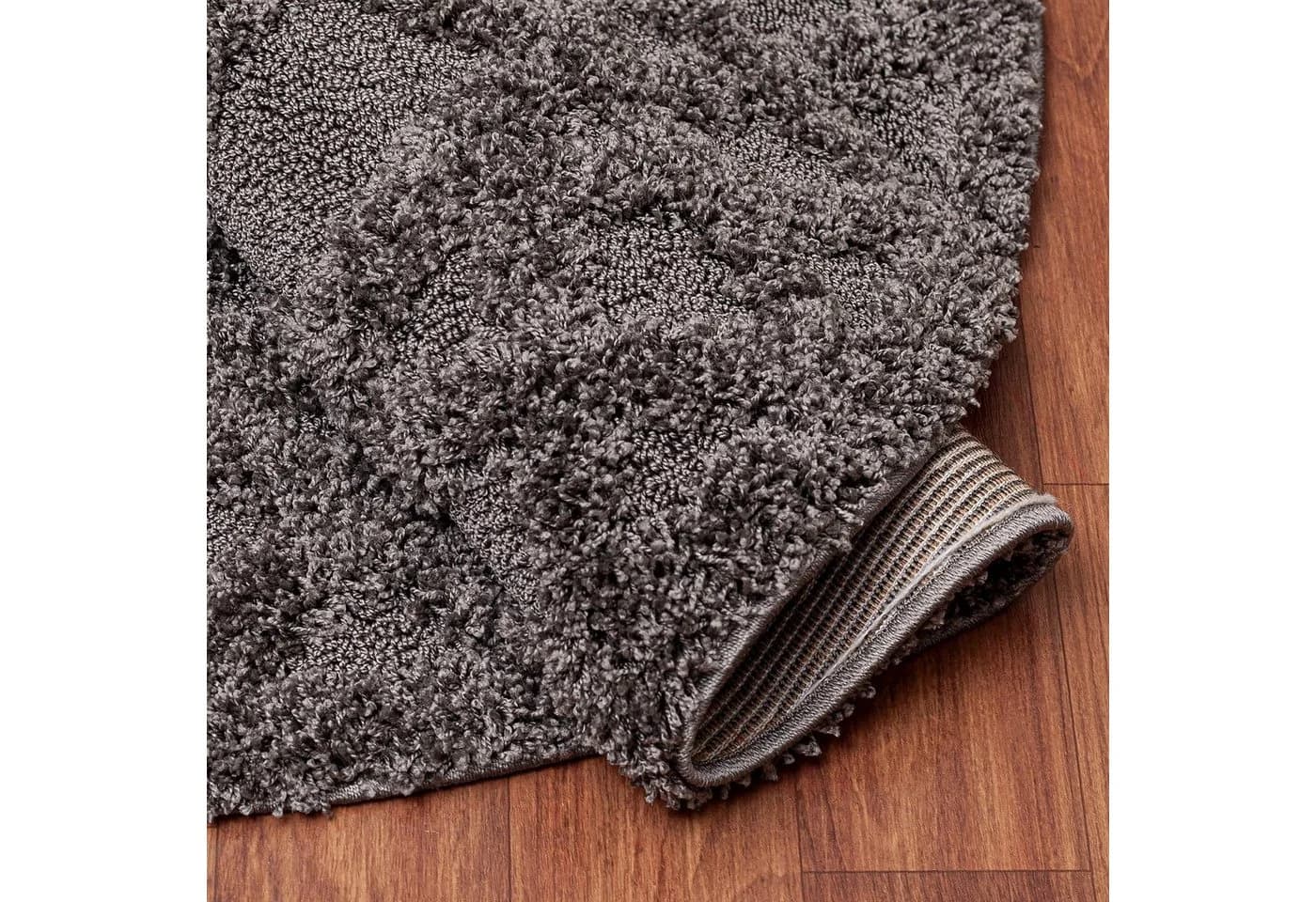 SANAT Luxus Teppich Grau Rund Hochflor 120cm