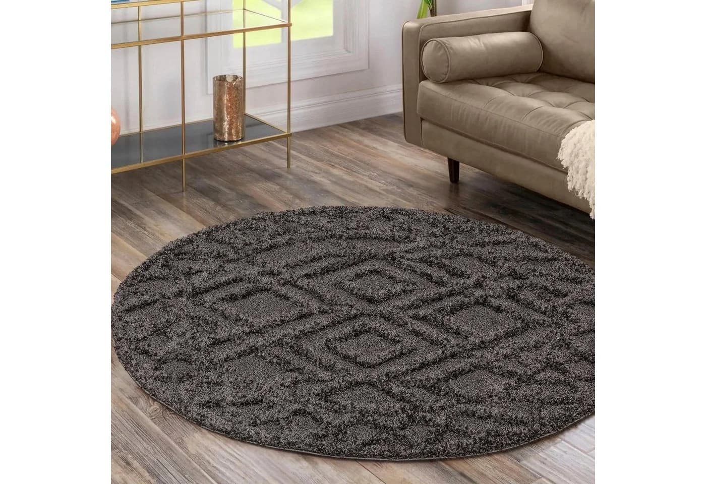 SANAT Luxus Teppich Grau Rund Hochflor 120cm - Bild 2