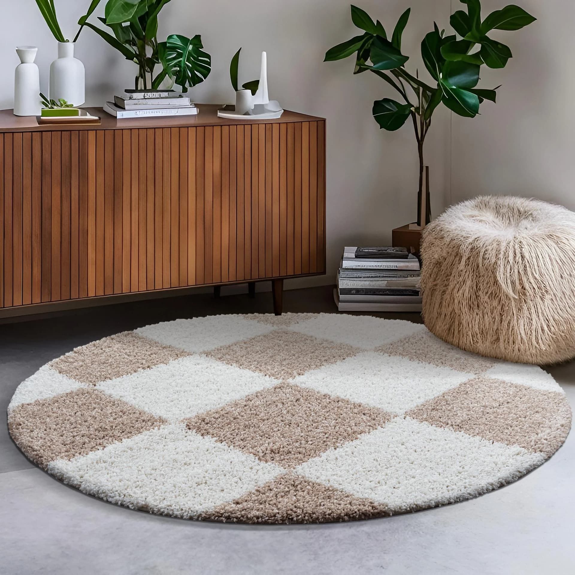 SANAT Hochflor-Teppich Milano 1250 Beige Rund