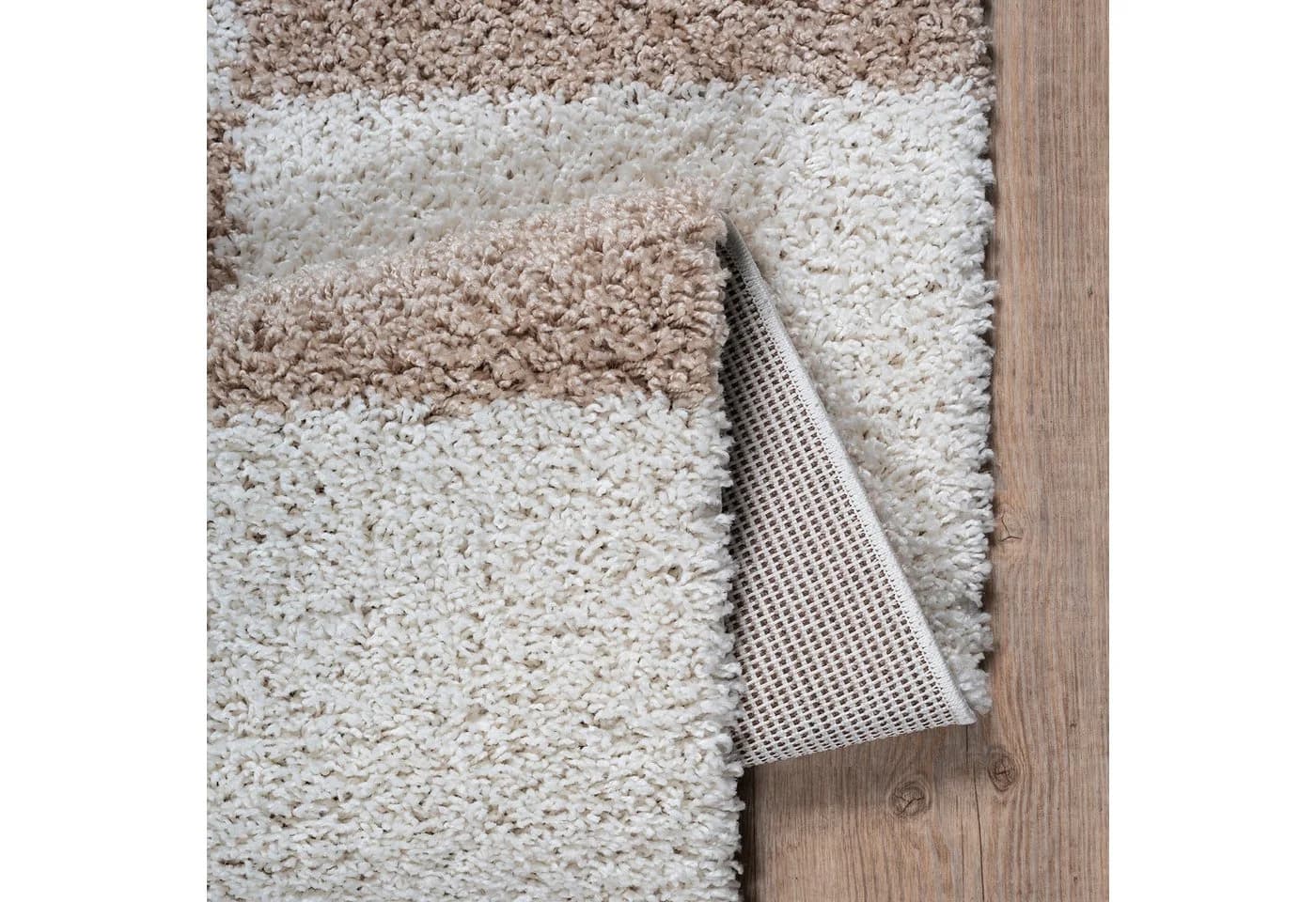 SANAT Hochflor-Teppich Milano Beige Gestreift Fußbodenheizung