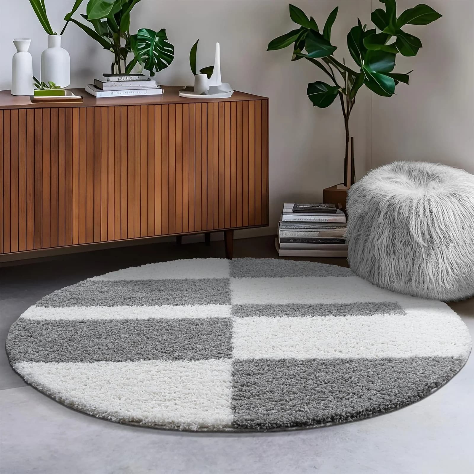 SANAT Teppich Milano 1254 Grau Rund Hochflor