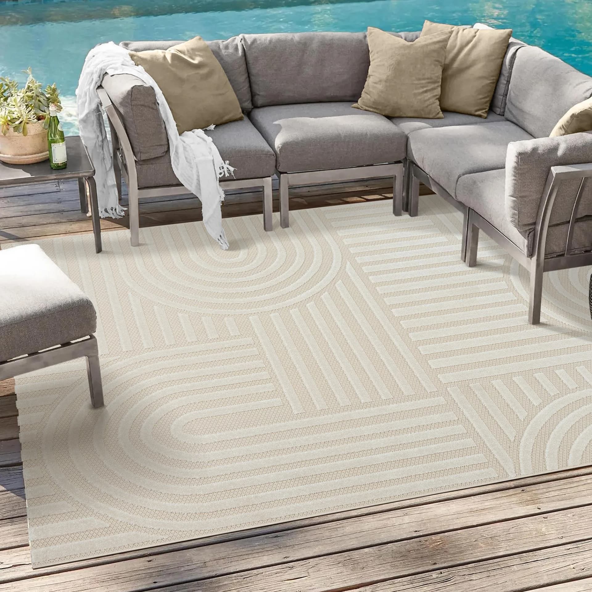SANAT Berlin Teppich Beige Creme In- und Outdoor Läufer 60x110cm