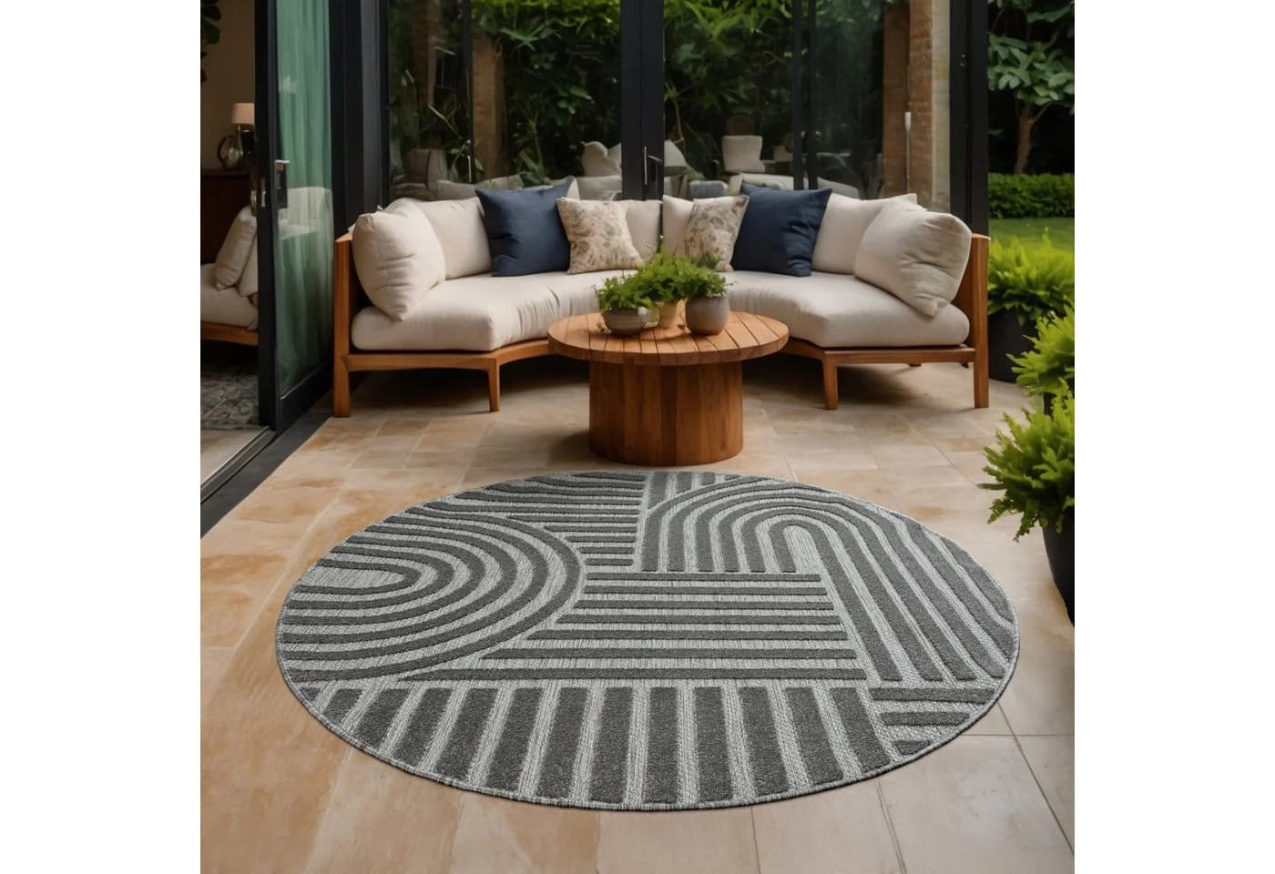 Teppich SANAT Berlin Grau Rund 200cm In- und Outdoor - Bild 2