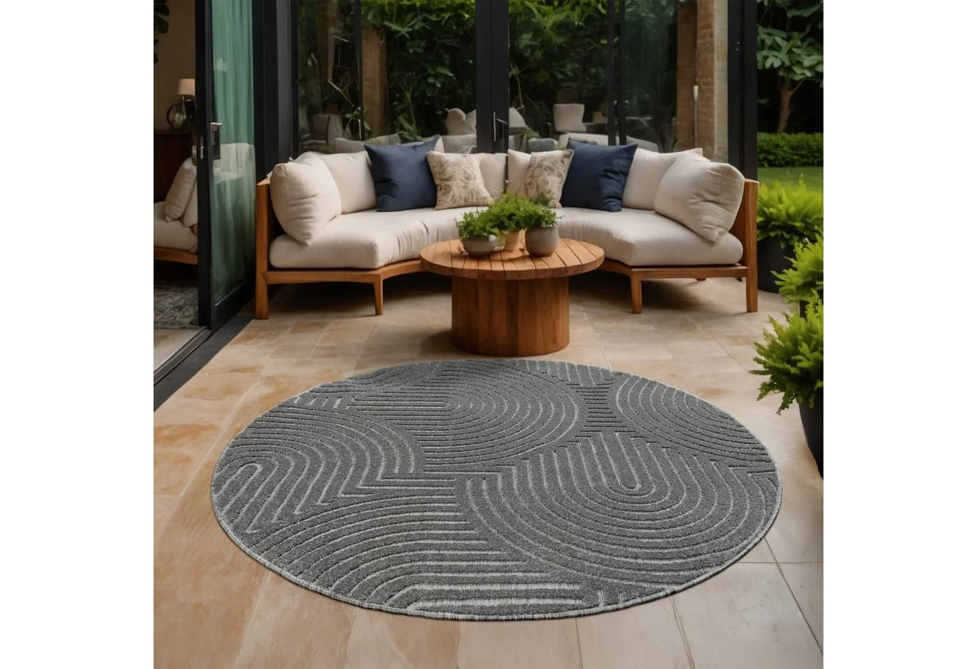 SANAT Teppich Berlin Rund Anthrazit In- und Outdoor - Bild 2