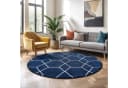 Boho Teppich aus Kunstfaser und Jute, Ø 150 cm, Marineblau Bild 1