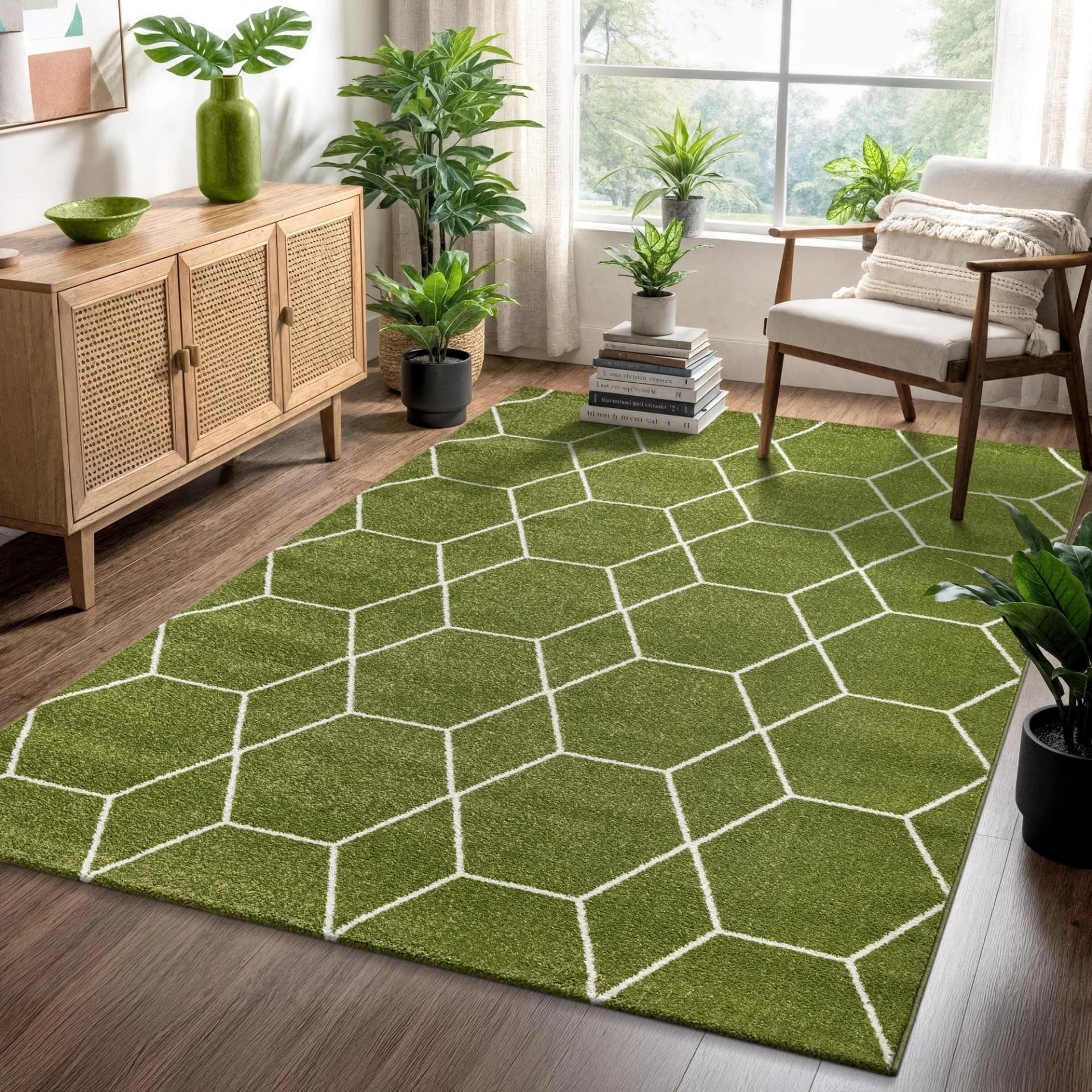 Teppich SANAT "Trellis" Grün Kurzflor