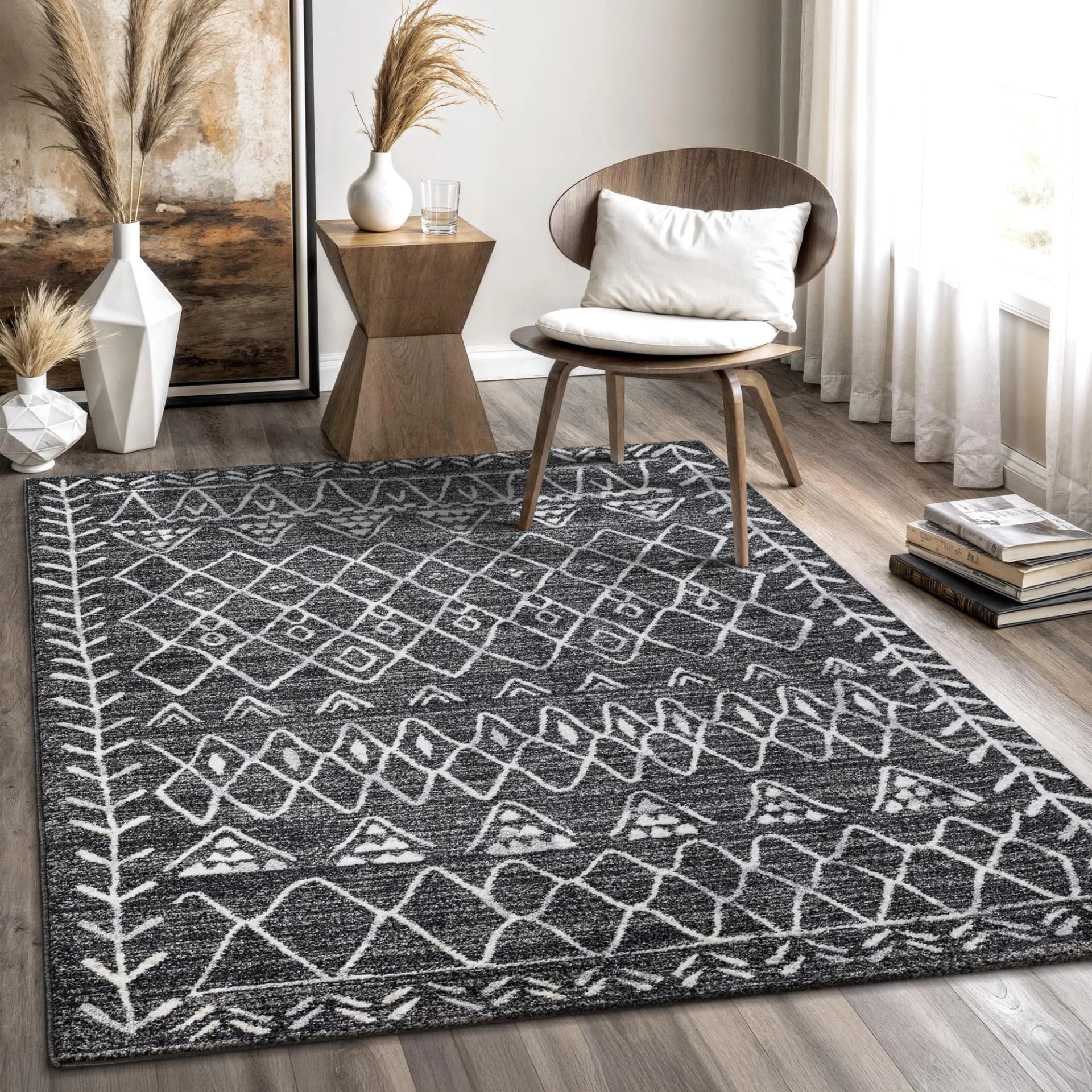 Sanat Boho 8200 Teppich Schwarz Geometrisches Muster