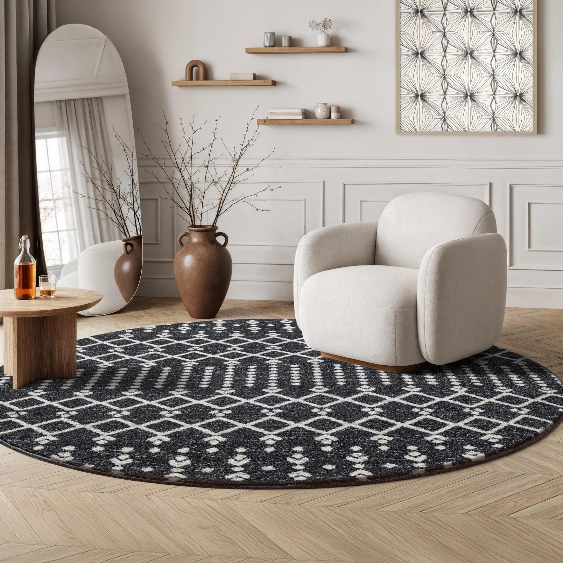Sanat Boho 8205 Teppich Schwarz Kunstfaser