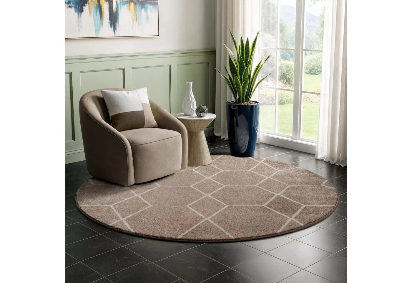 Teppich SANAT "Trellis" Beige Kurzflor Skandi Boho - Bild 3
