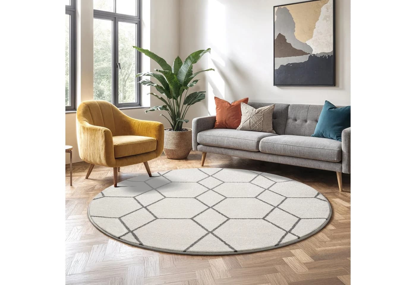 Teppich SANAT "Trellis" Creme Kurzflor Skandi Boho