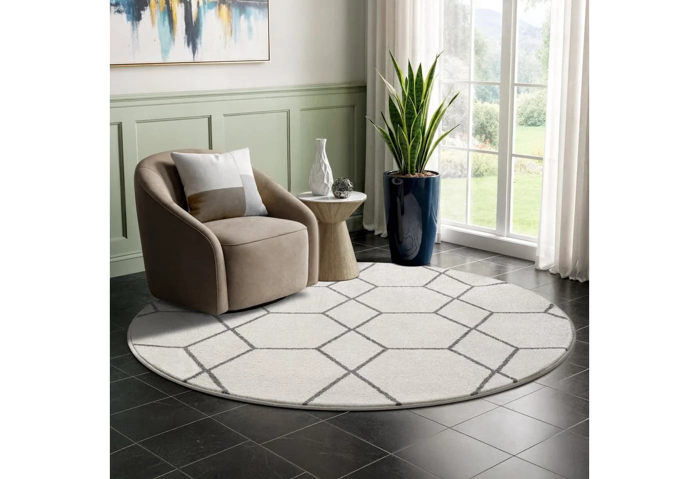 Teppich SANAT "Trellis" Creme Kurzflor Skandi Boho - Bild 3