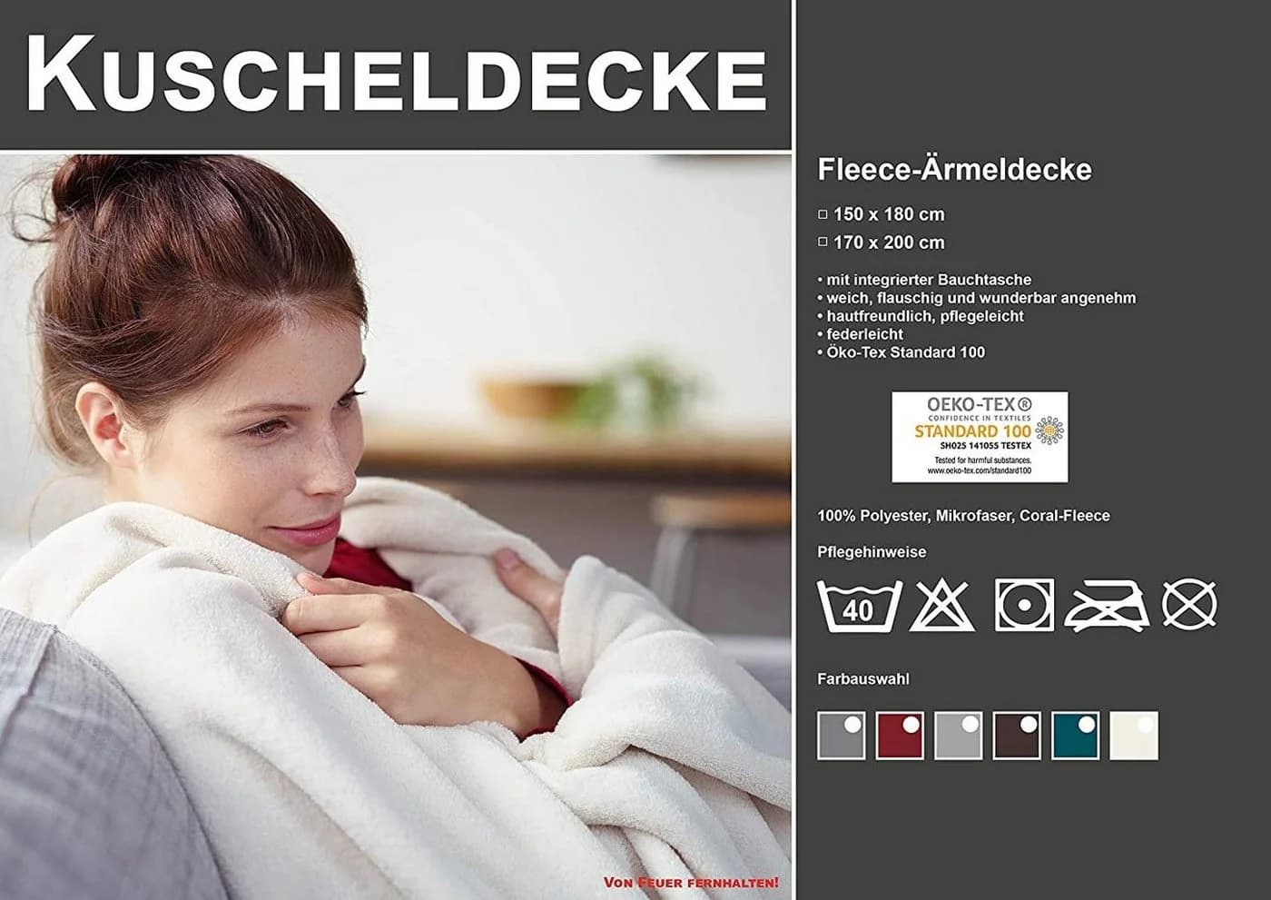 made2trade Wohndecke TV-Decke mit Ärmeln und Taschen Rot - Bild 3