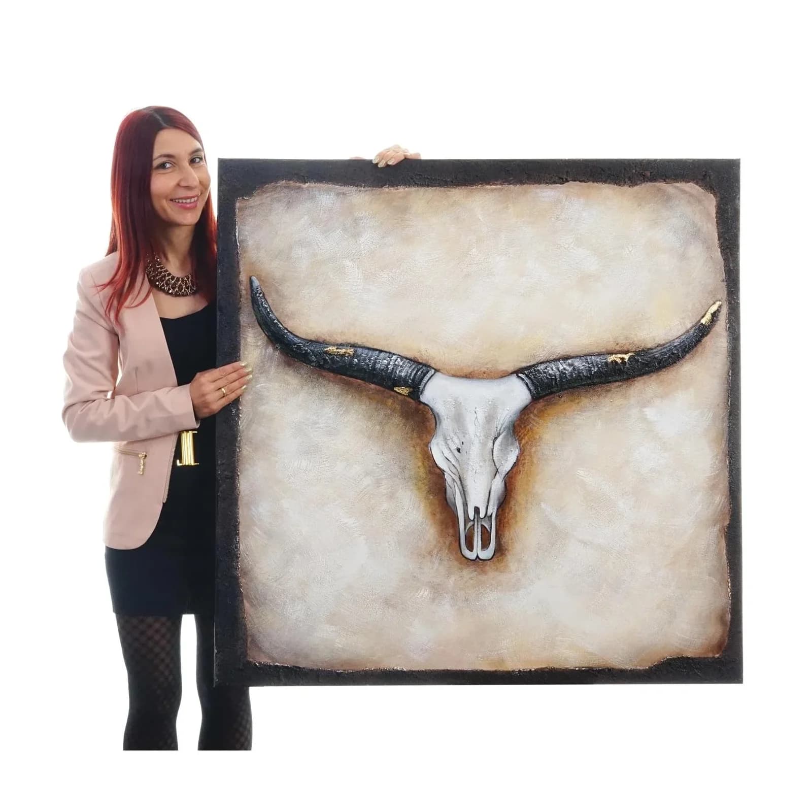 Wandbild Stier, 100% handgemaltes Ölgemälde, 100x100 cm