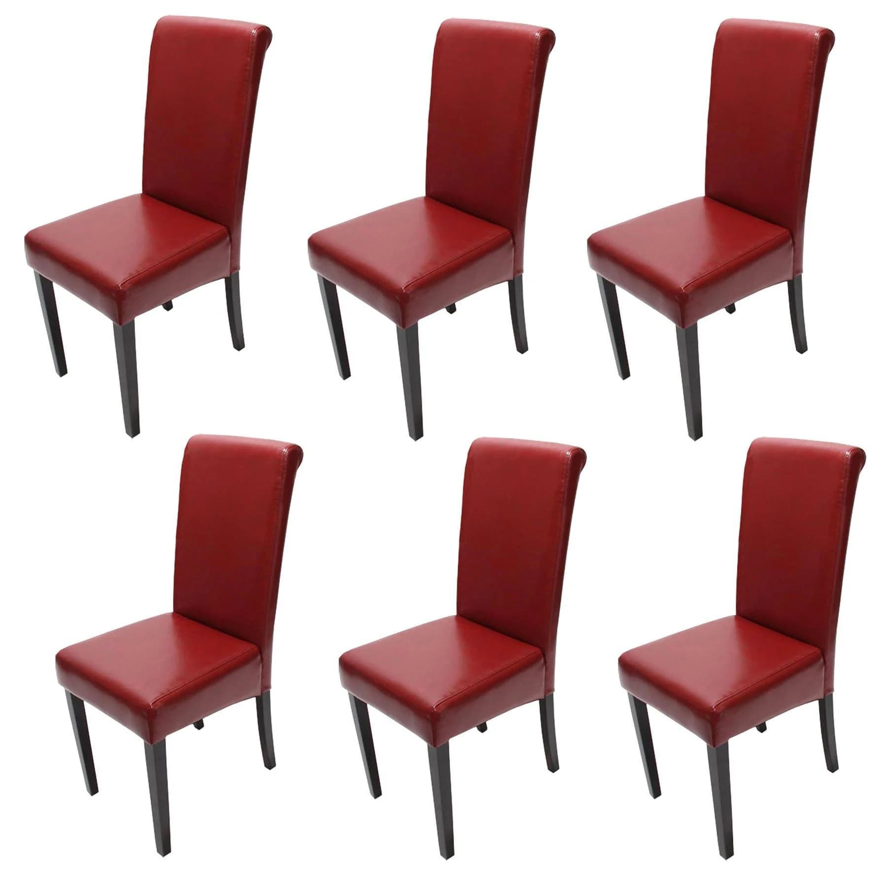 MCW 6er-Set Esszimmerstuhl Lecce II Leder Rot Dunkle Beine - Bild 2