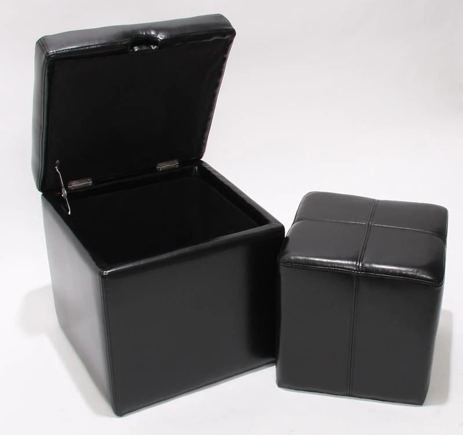 MCW 2er Set Hocker Sitzwürfel Aufbewahrungsbox Carrara Leder Schwarz - Bild 2