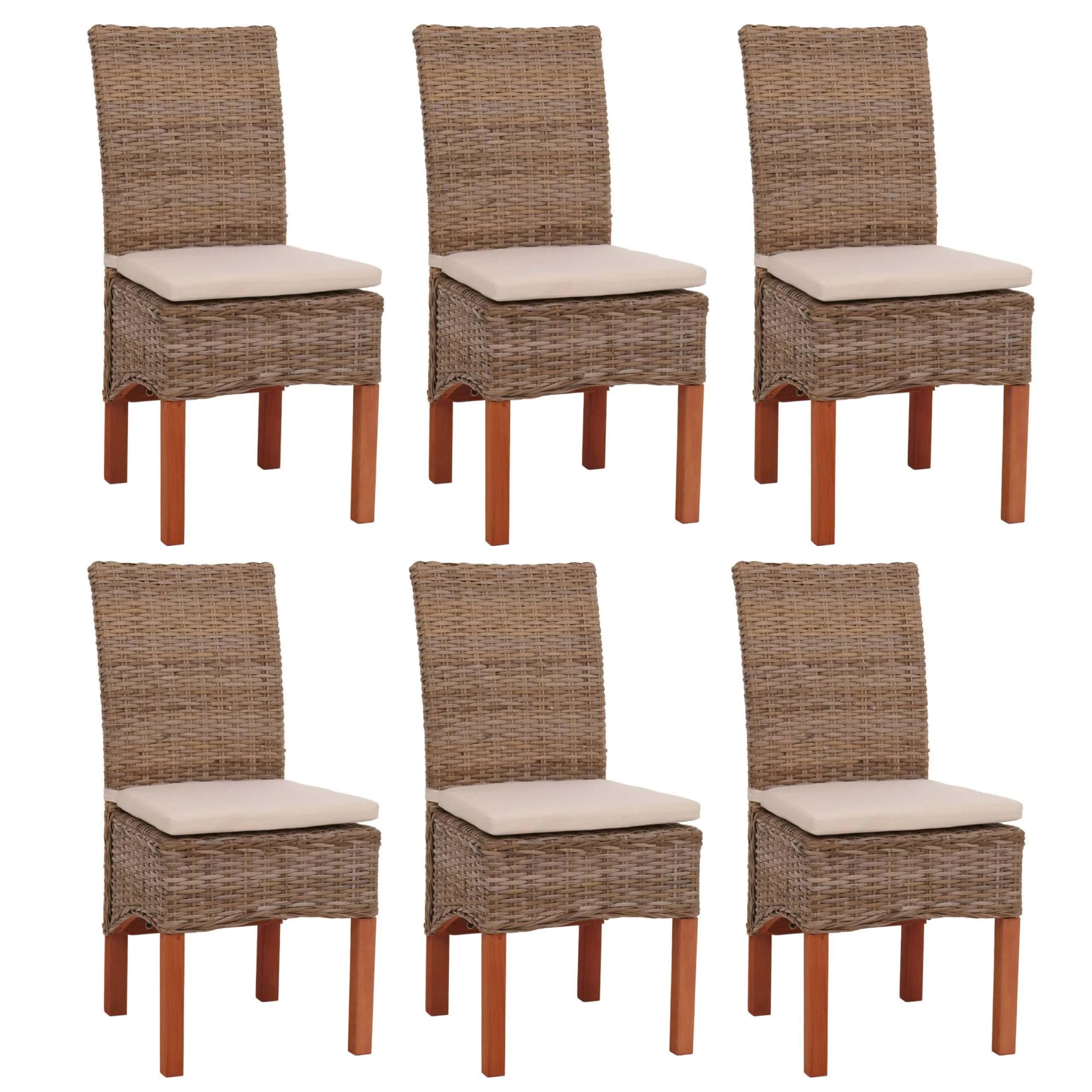 Esszimmerstuhl Var Korbgeflecht 6er-Set mit Sitzkissen Kubu-Rattan - Bild 2
