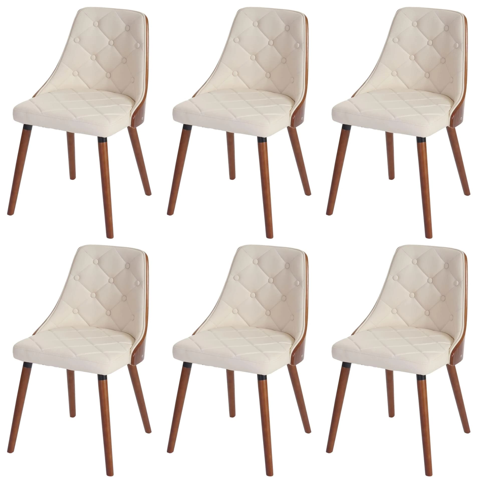 MCW 6er-Set Esszimmerstuhl Walnuss-Optik Bugholz Kunstleder Creme - Bild 2