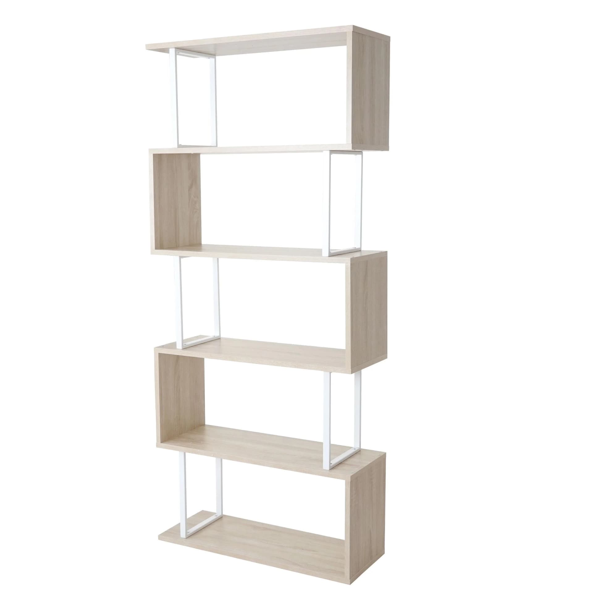 Bücherregal MCW-A27, Standregal Wohnregal 183x80cm Eiche-Optik Metall weiß - Bild 2