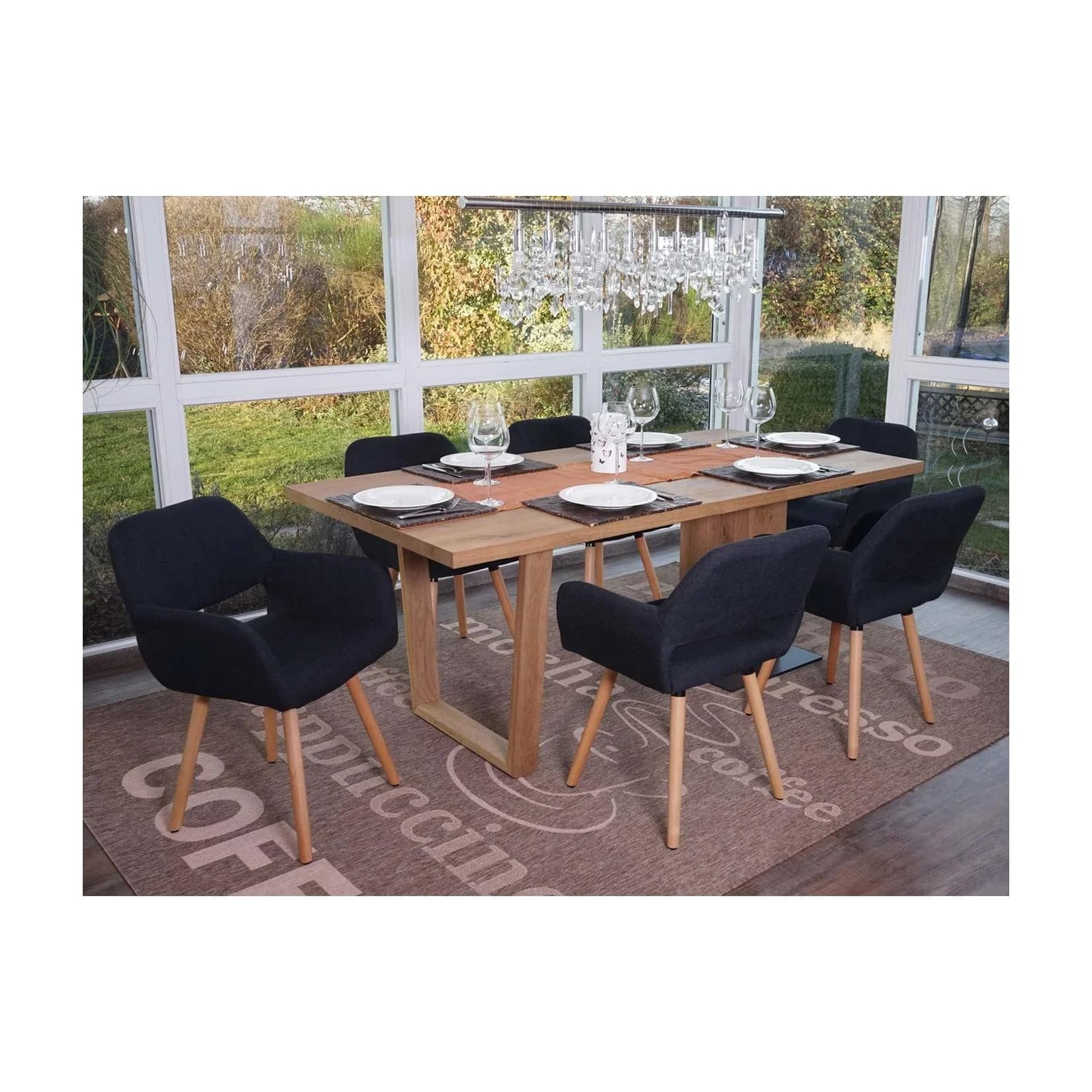 6er-Set Esszimmerstuhl MCW-A50 II Retro 50er Jahre Design Textil Schwarz-Grau