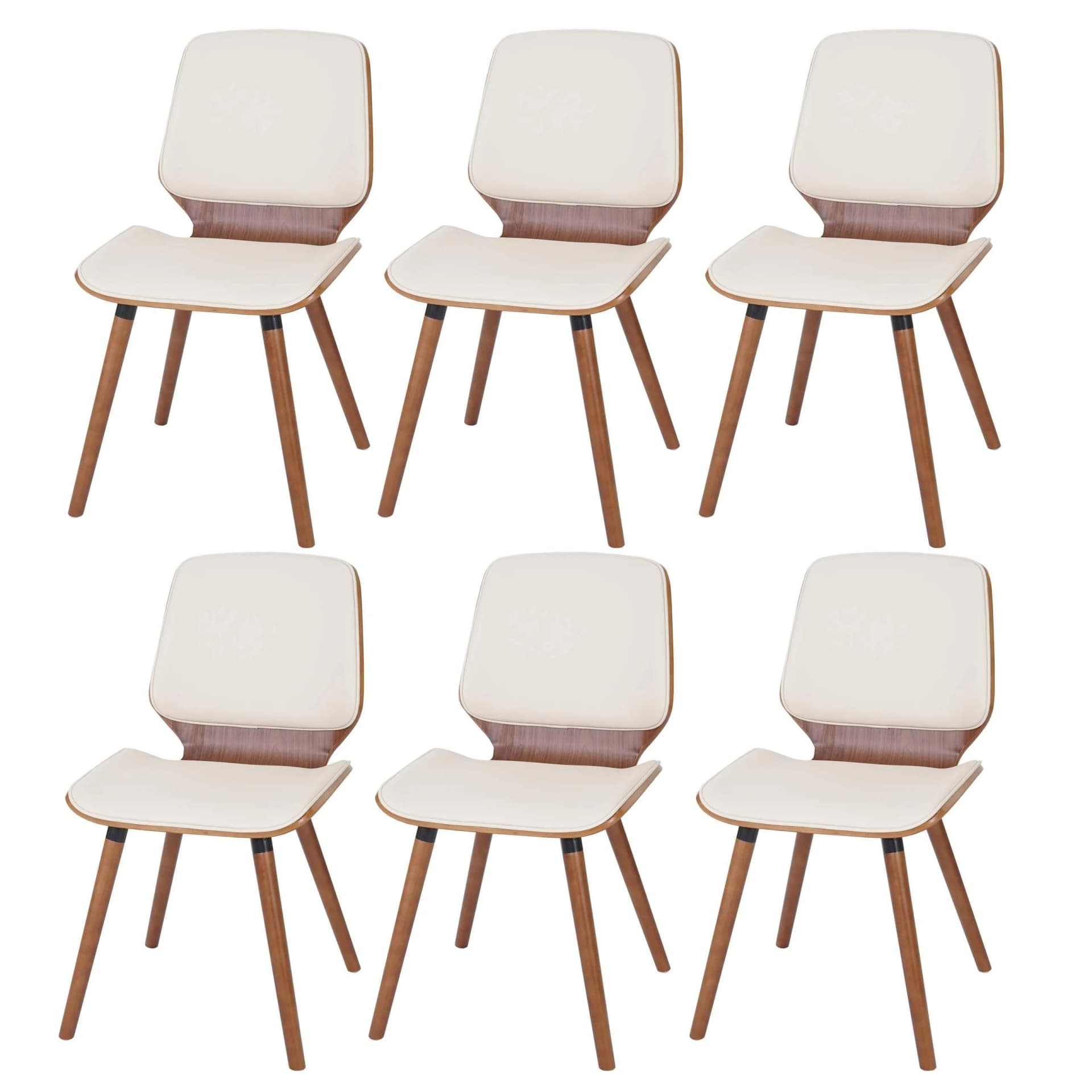 6er-Set Esszimmerstuhl MCW-B16 Holz Retro Walnussoptik Kunstleder Creme - Bild 2