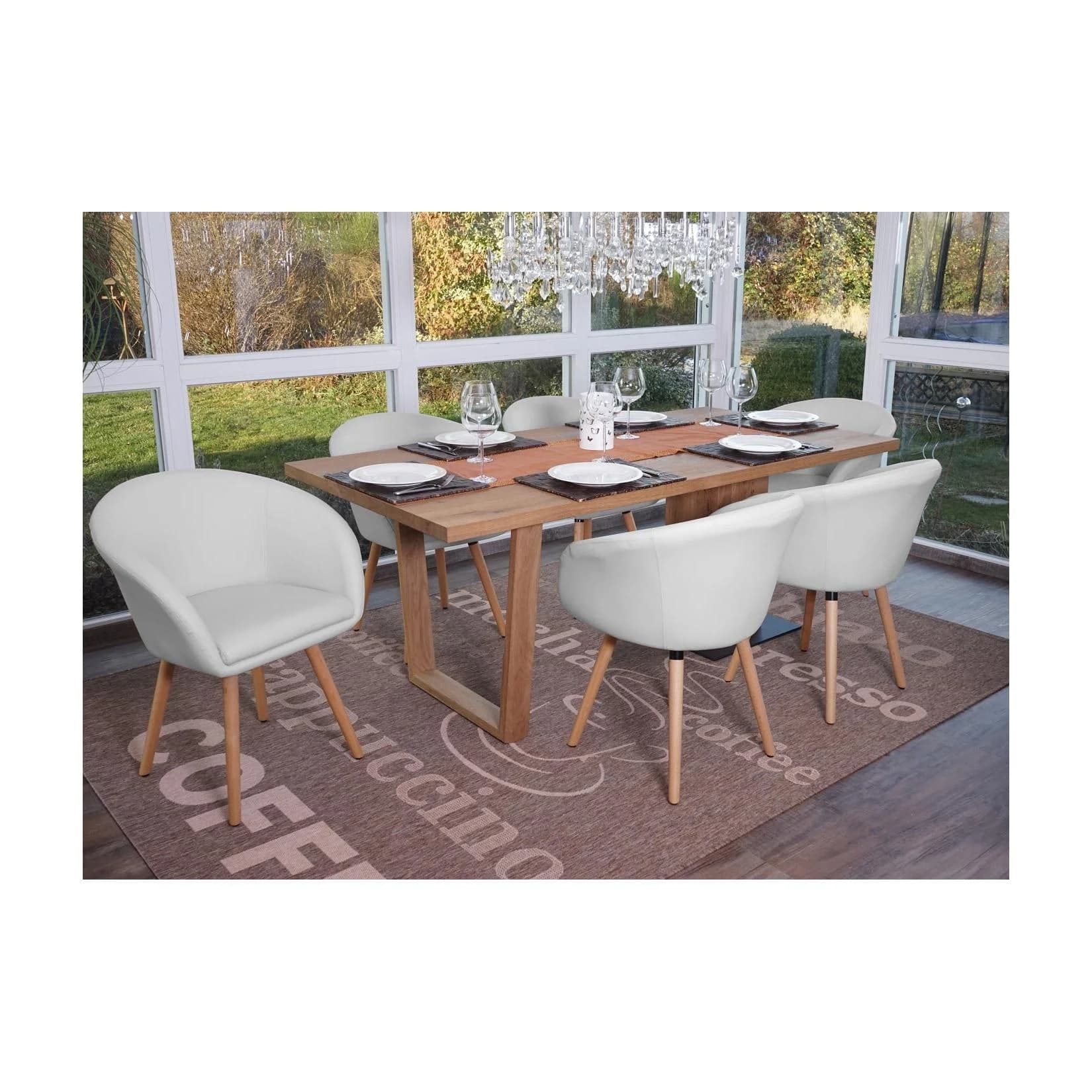 MCW 6er-Set Esszimmerstuhl Vaasa T633 Retro Weiß Kunstleder
