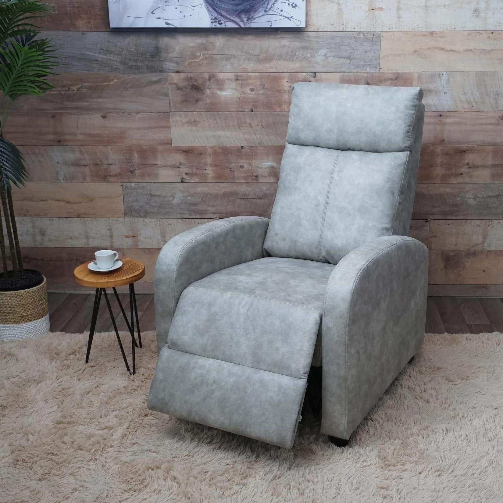 Fernsehsessel MCW-F76 Relaxsessel Liegefunktion Stoff Vintage Hellgrau