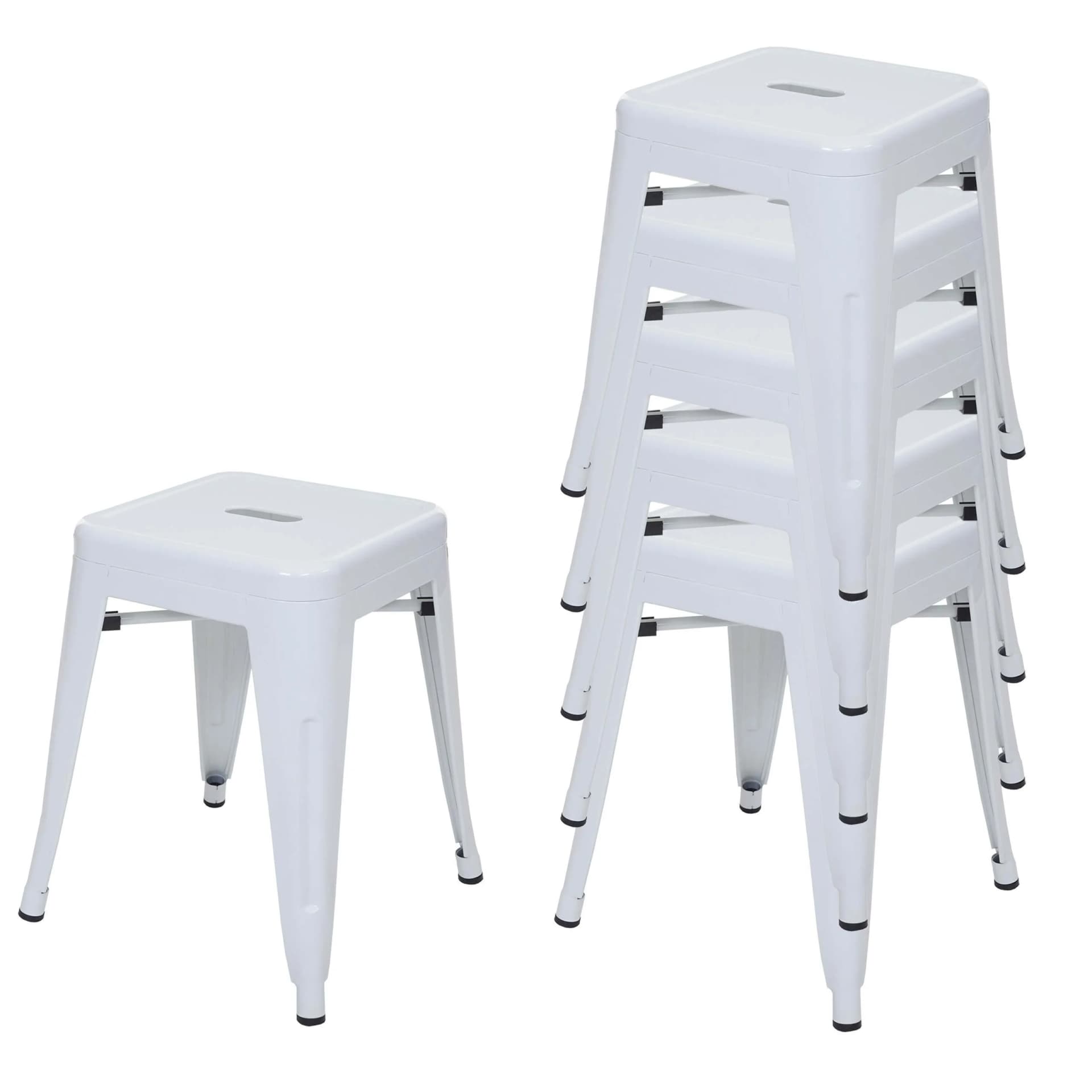 MCW 6er-Set Hocker Metall stapelbar weiß Industriedesign - Bild 2