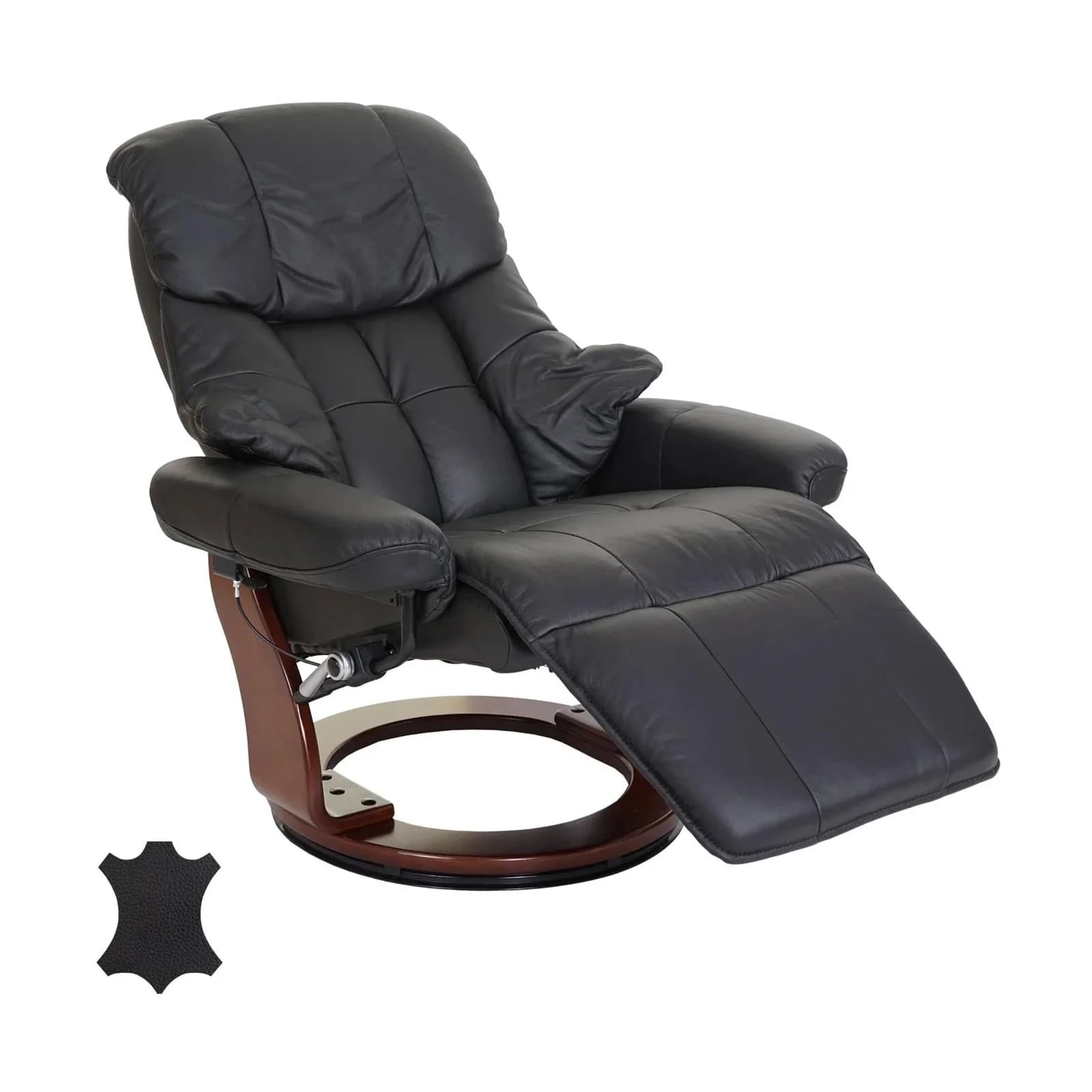 MCA Relaxsessel Windsor 2 Fernsehsessel Echtleder Schwarz Walnuss-Optik