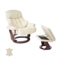 MCA Relaxsessel Windsor XXL TV-Sessel mit Hocker Echtleder Creme Walnuss Bild 1