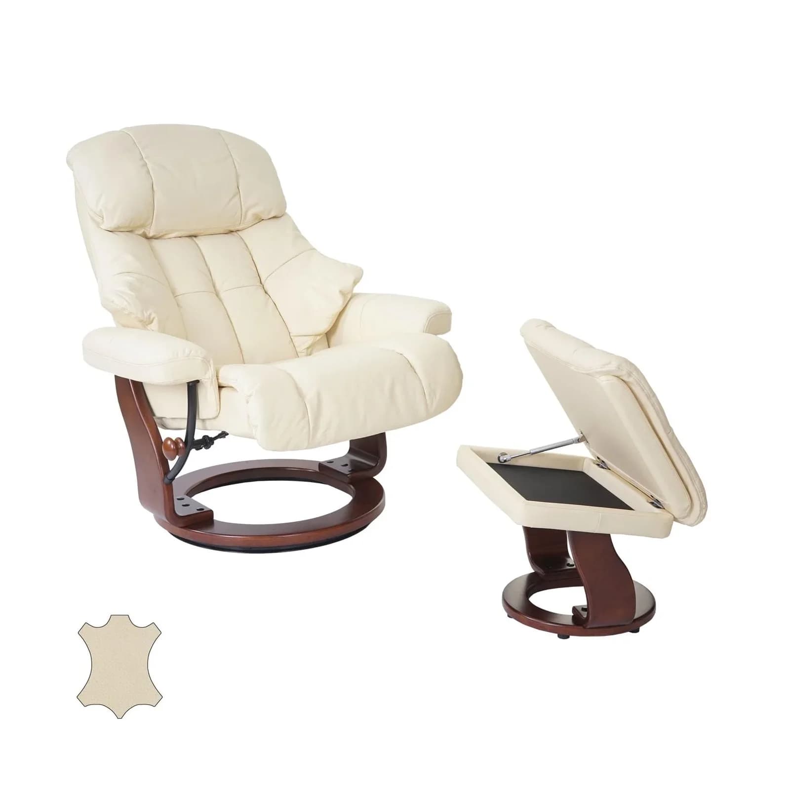 MCA Relaxsessel Windsor XXL TV-Sessel mit Hocker Echtleder Creme Walnuss
