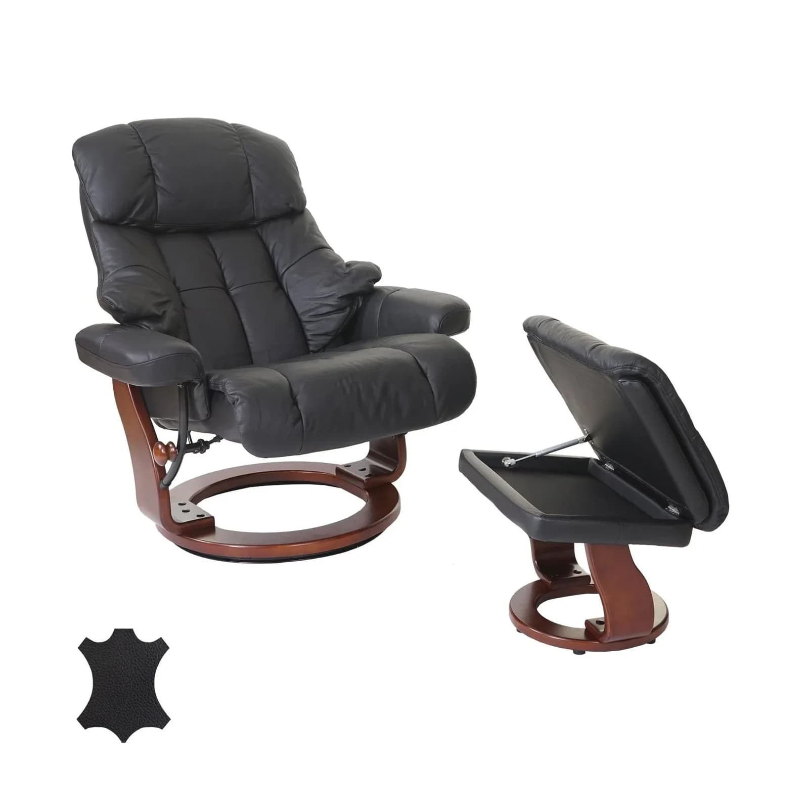 MCA Relaxsessel Windsor XXL TV-Sessel mit Hocker Schwarz Walnuss