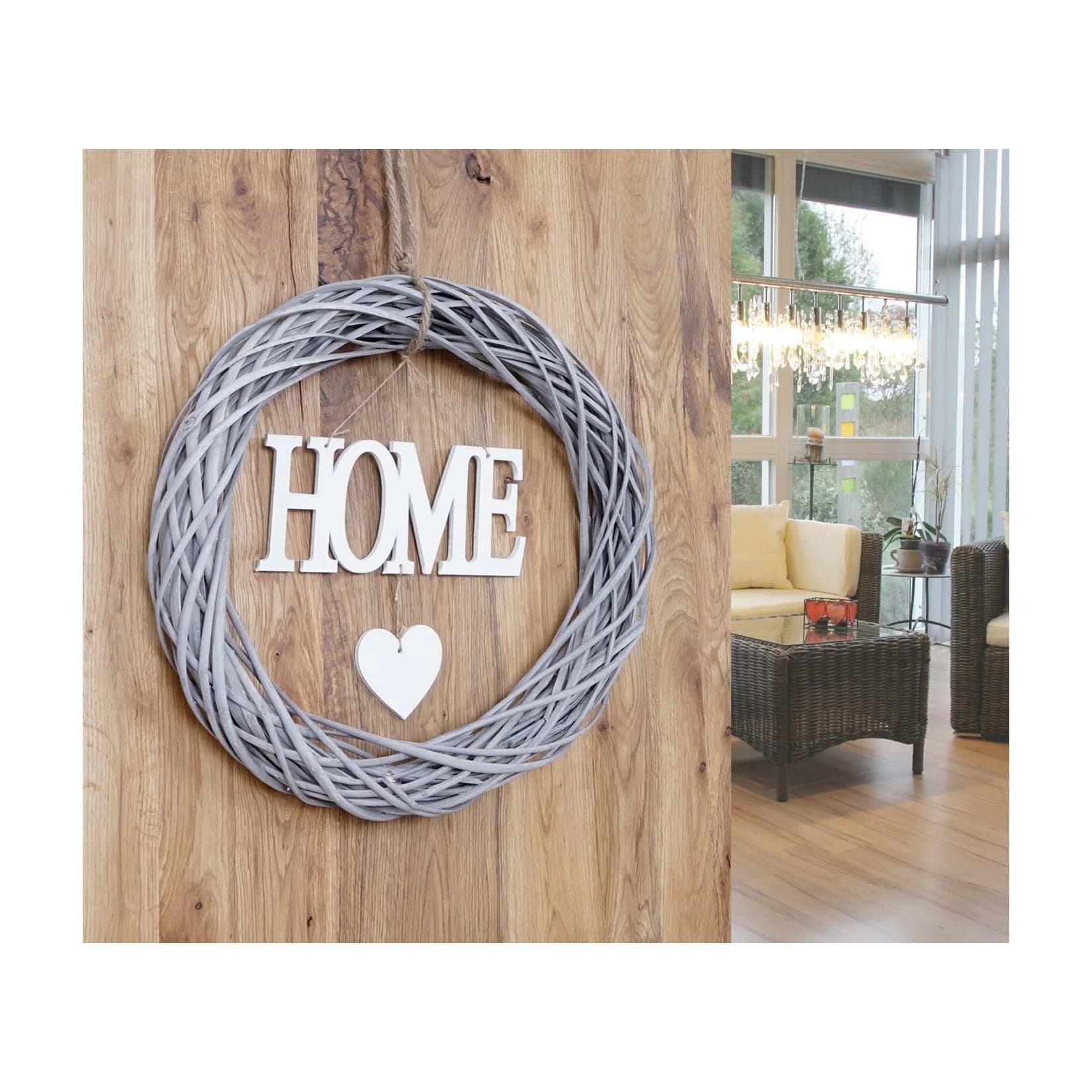Türkranz Home rund Dekokranz Wandkranz Holz Ø 40cm MVG Weiß-Grau