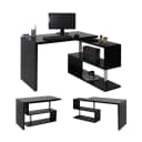 MCW Design Eckschreibtisch Hochglanz Schwarz mit Drehregal Bild 1