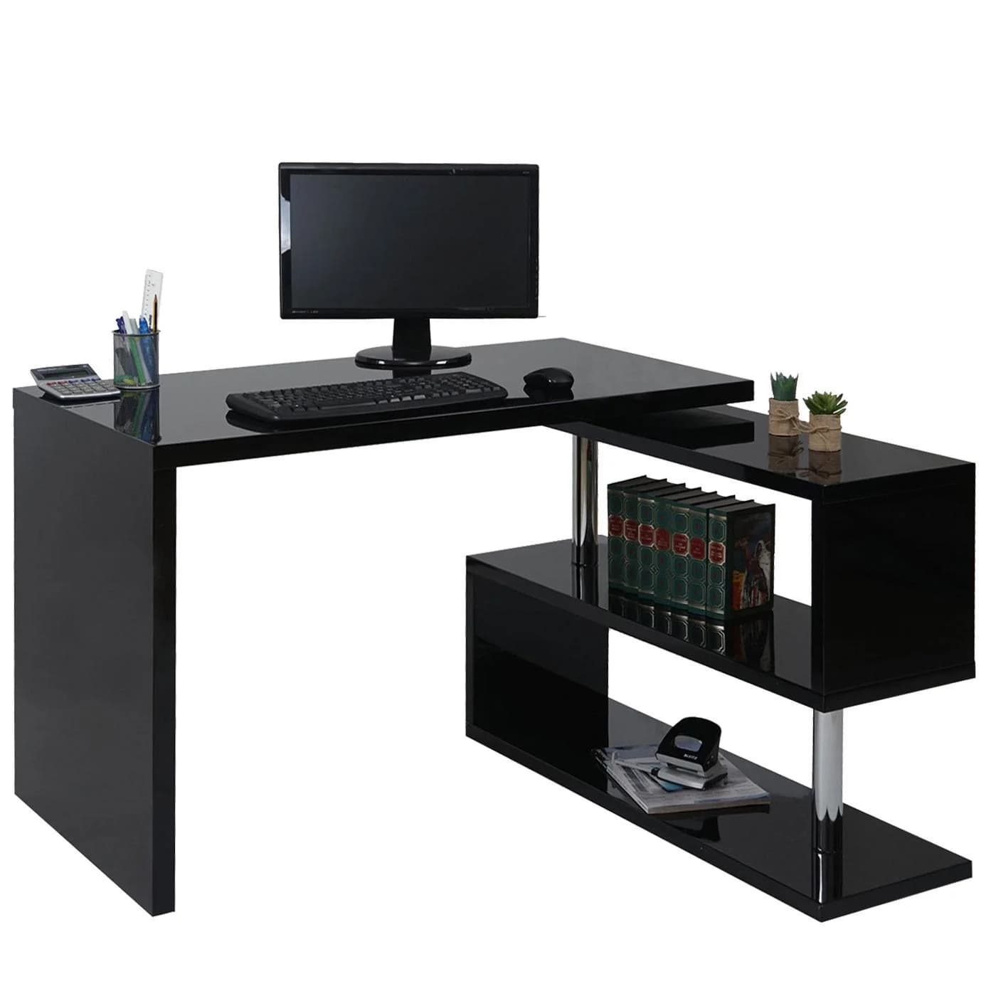 MCW Design Eckschreibtisch Hochglanz Schwarz mit Drehregal - Bild 2